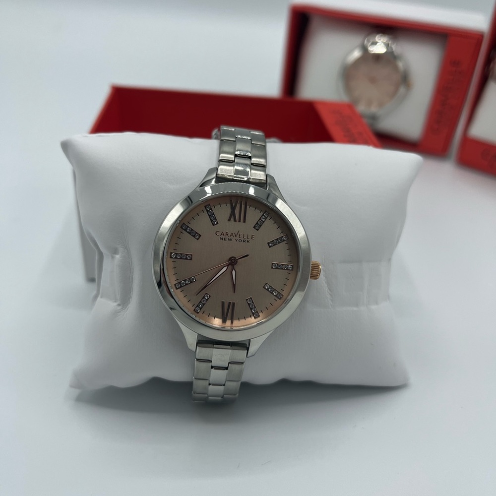 Caravelle New York By Bulova Stainless Steel Rose Gold Ladies Watch 45L141
